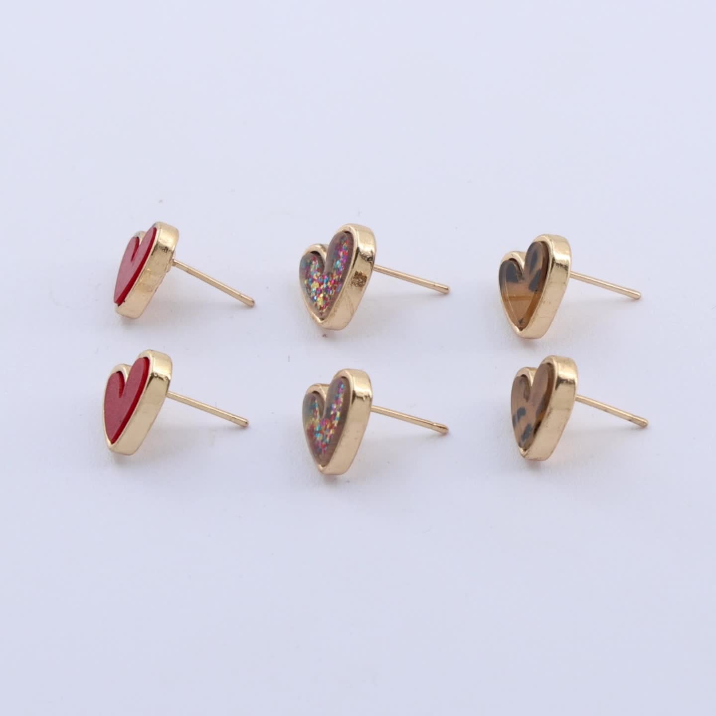 6pcs Colorful Leopard Print Mixed Heart Stud Earrings Set